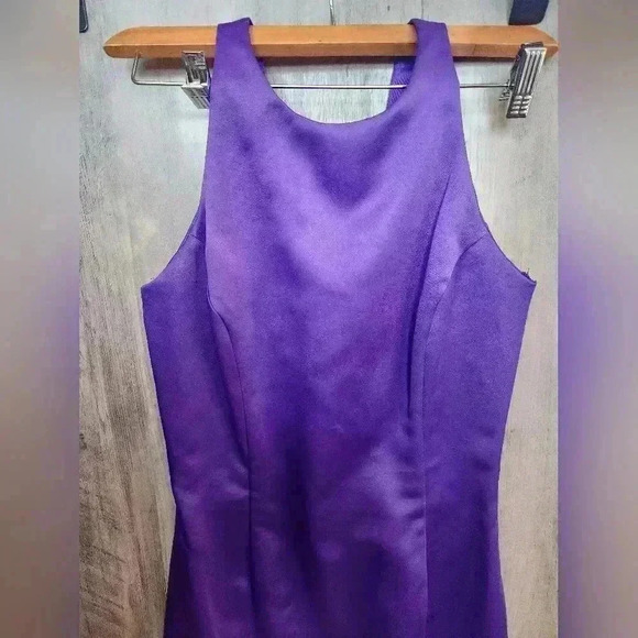 Jessica Mcclintock for Gunne Sax 70s Purple Satin Halter Tie Up Mini Dress 7 - Picture 3 of 9